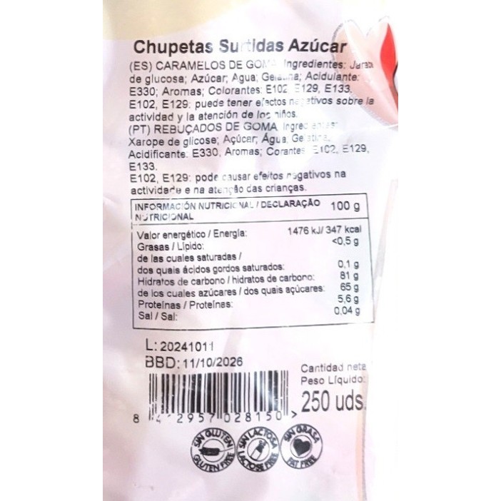 Caramelos de goma Burmar Chupetes surtidos azúcar 250u. - Imagen 4
