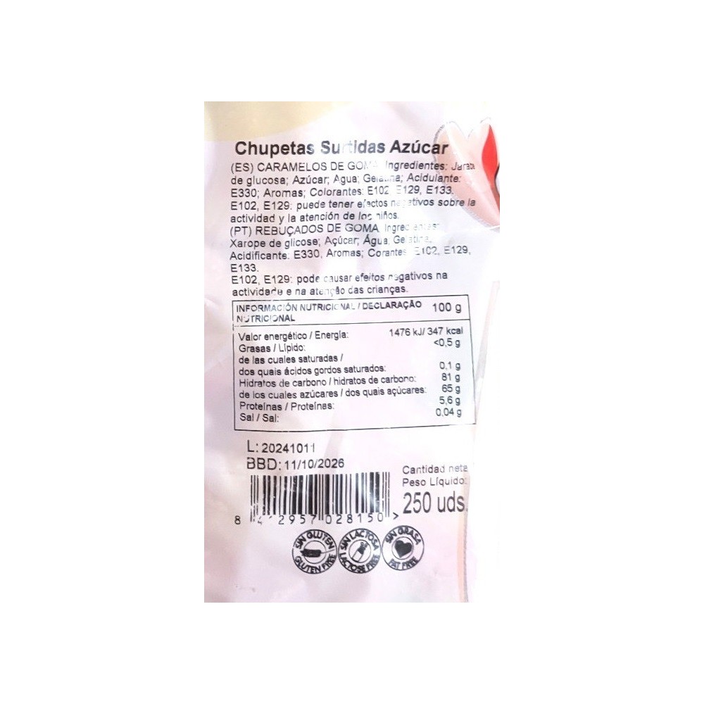 Caramelos de goma Burmar Chupetes surtidos azúcar 250u. - Imagen 8