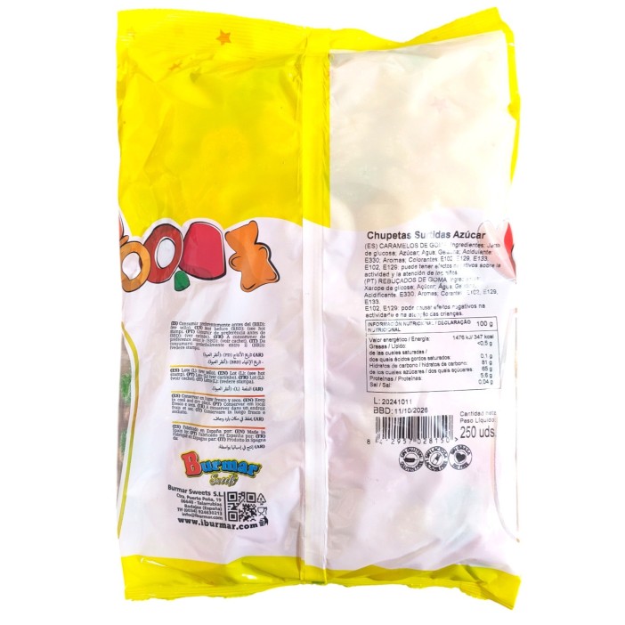 Caramelos de goma Burmar Chupetes surtidos azúcar 250u. - Imagen 3