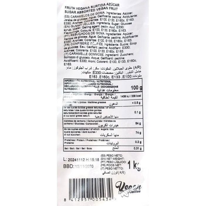 Caramelos de goma Burmar Fruta vegana surtida azúcar 1kg. - Imagen 3