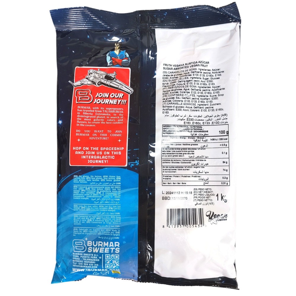 Caramelos de goma Burmar Fruta vegana surtida azúcar 1kg. - Imagen 5