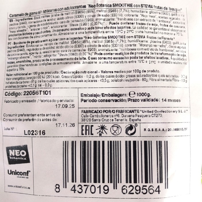 Caramelos NEO Botanica sin azúcar sabor Frutas del Bosque bolsa 1kg. - Imagen 4