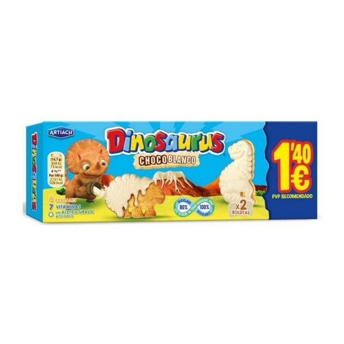 Galletas Dinosaurus chocolate blanco 1.40€ 88gr x 12u.