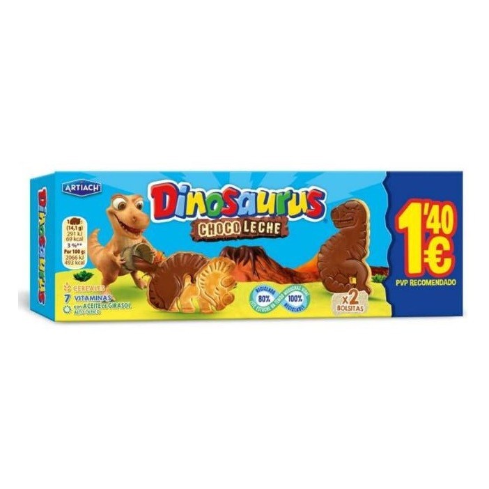 Galletas Dinosaurus chocolate con leche 1.40€ 85gr x 12u.