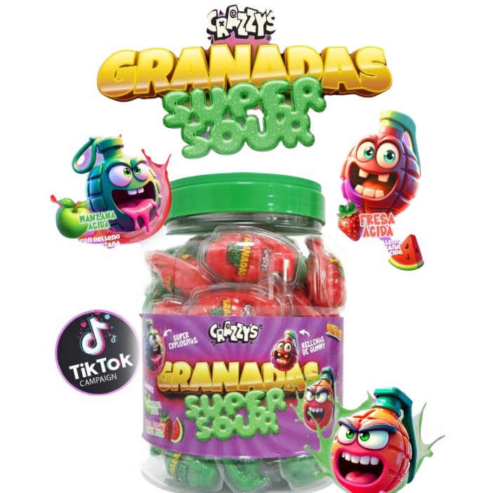 Golosinas rellenas Crazzys Granadas ácidas 60u. - Imagen 2