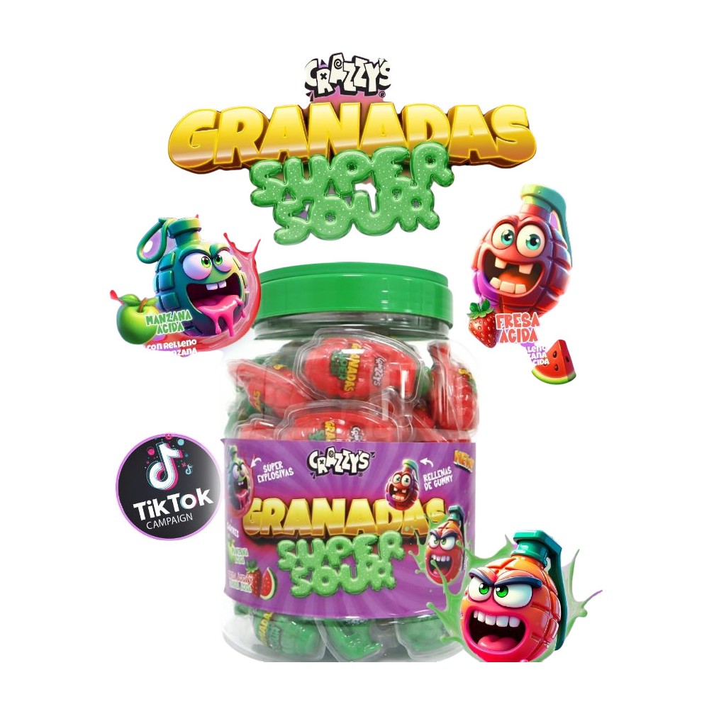 Golosinas rellenas Crazzys Granadas ácidas 60u. - Imagen 5