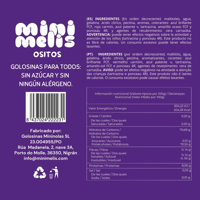 Golosinas sin azúcar Minimelis Ositos brillo bolsita 60gr. - Imagen 2