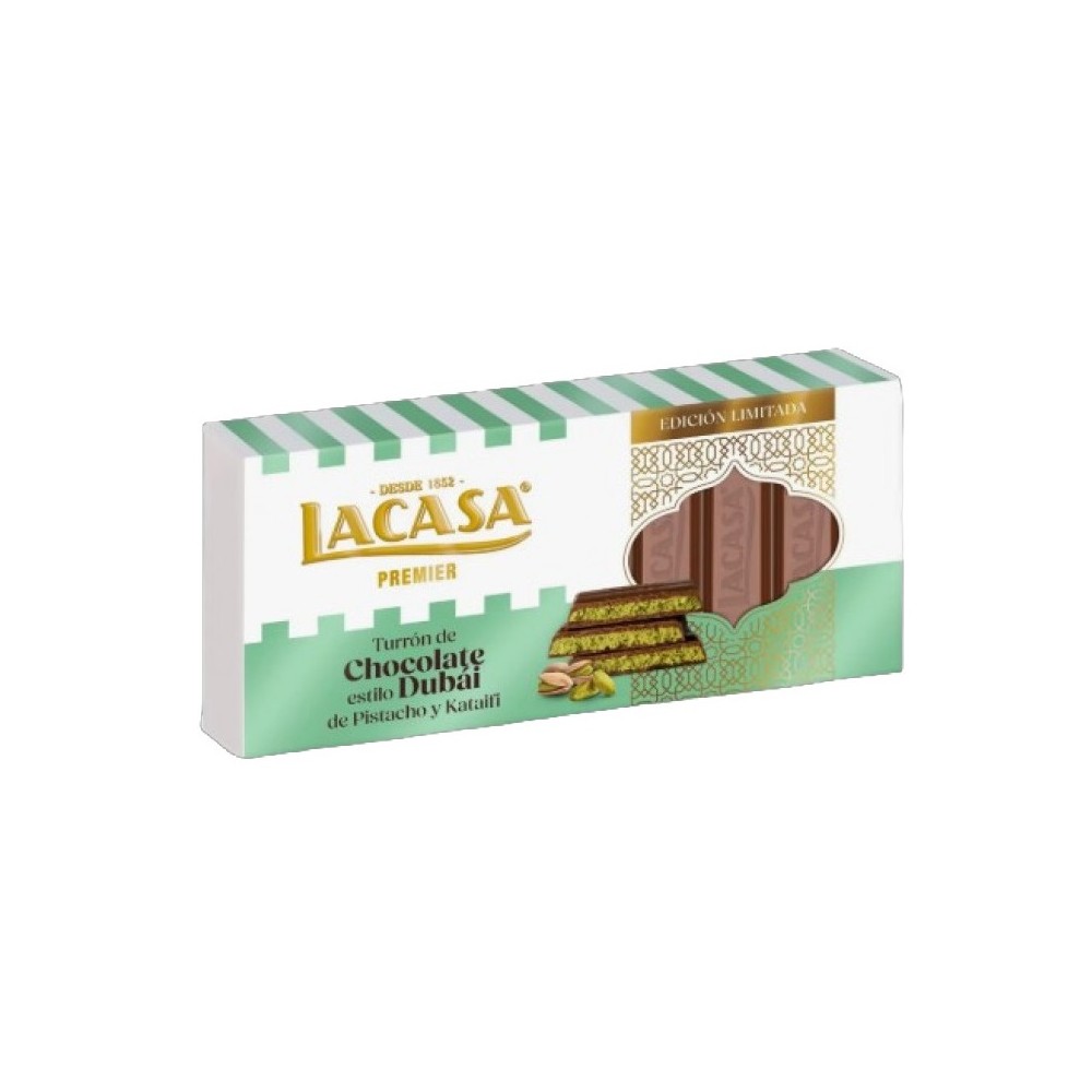 LACASA Turrón de Chocolate Estilo Dubái de Pistacho y Kataifi 225gr. - Imagen 2