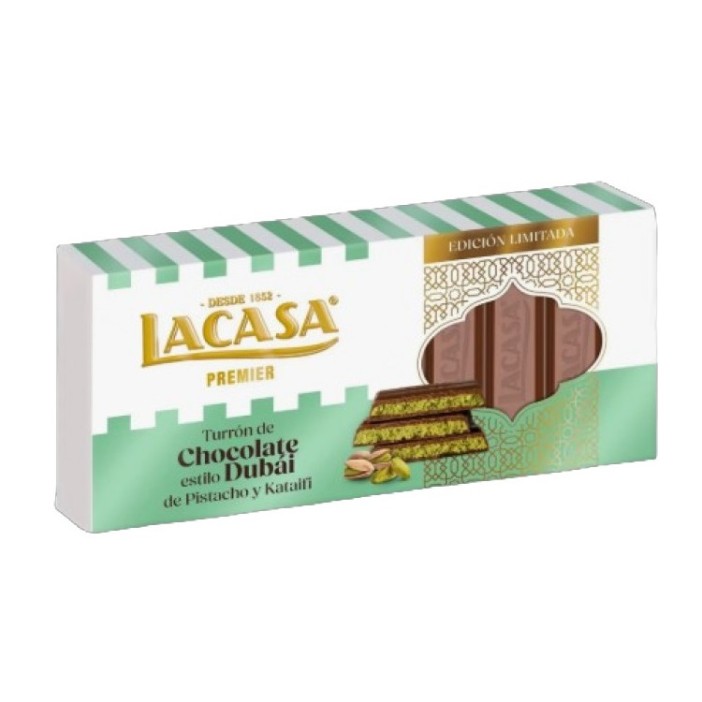 LACASA Turrón de Chocolate Estilo Dubái de Pistacho y Kataifi 225gr.