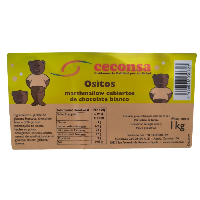 Cesonsa Ositos de esponja cubiertos de chocolate blanco 1kg. - Imagen 2