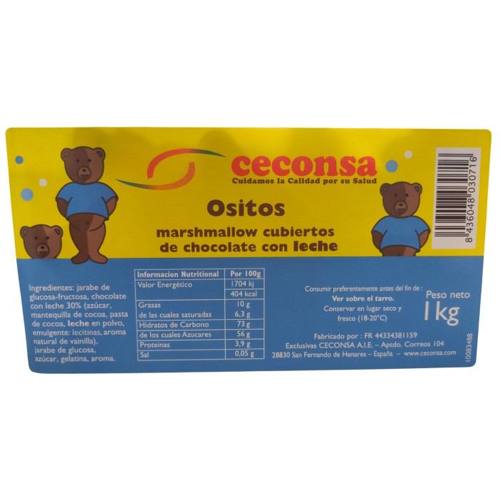 Cesonsa Ositos de esponja cubiertos de chocolate con leche 1kg. - Imagen 3
