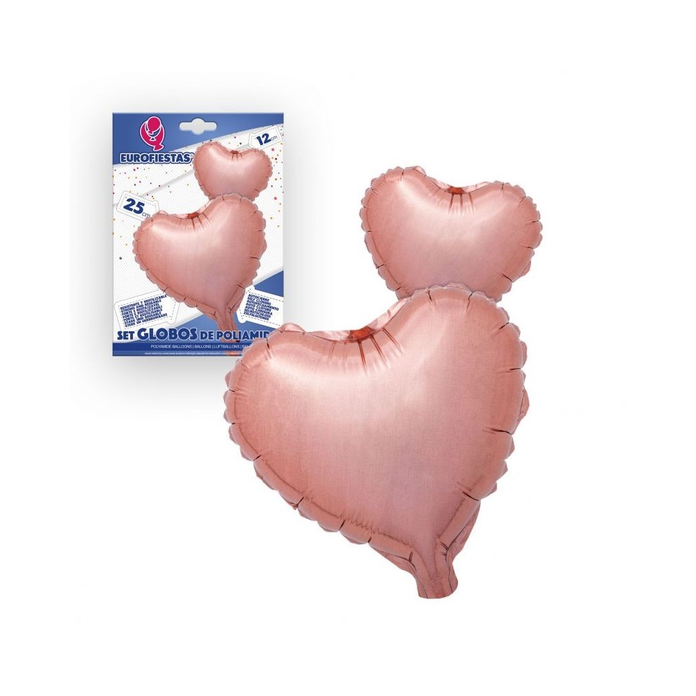 Set Globos Foil Corazones Rosa pastel 25cm & 12cm - Imagen 2