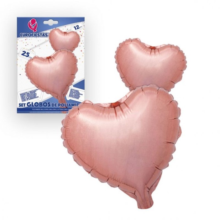 Set Globos Foil Corazones Rosa pastel 25cm & 12cm